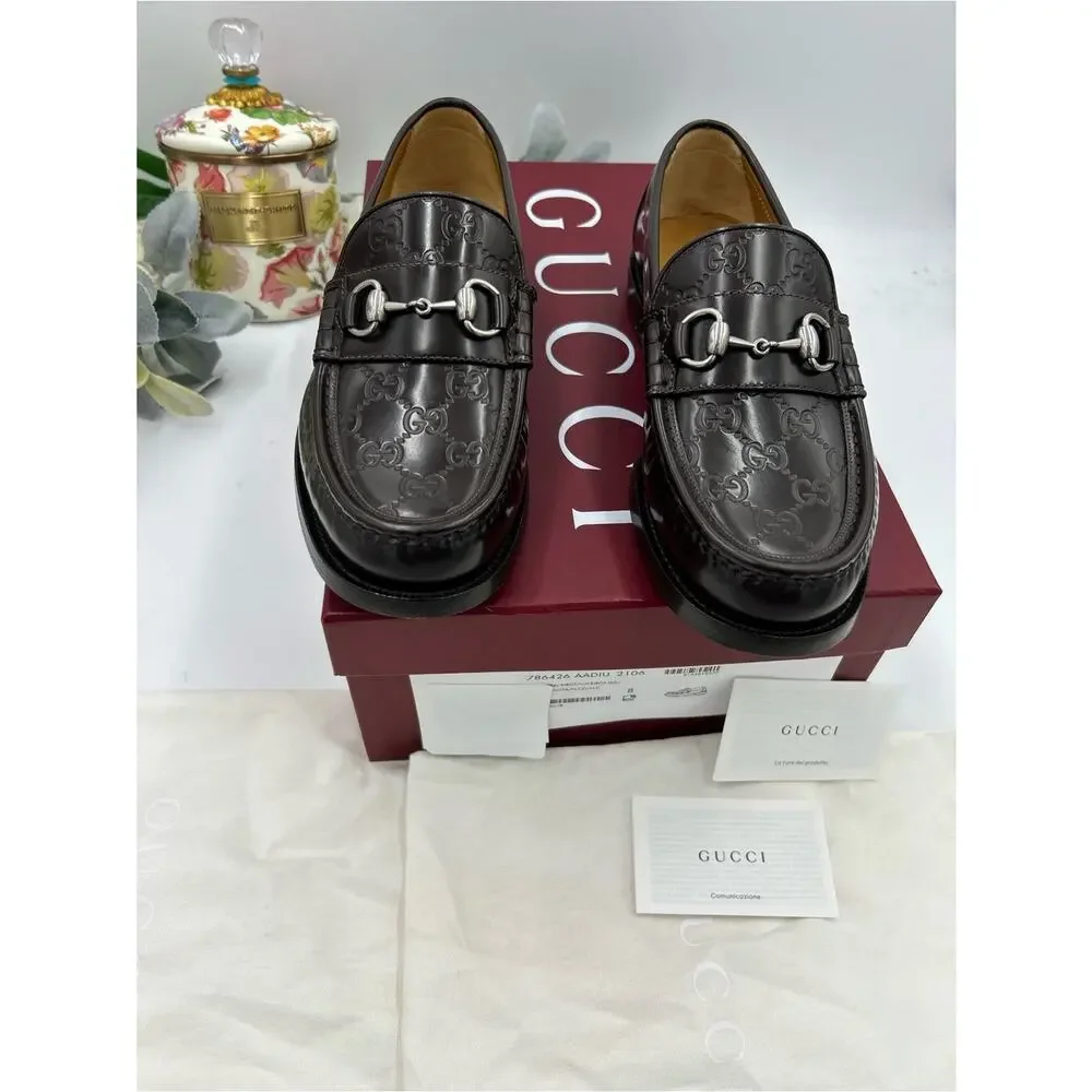 Men's Gucci KAVEH GG embossed leather loafers size 8 fits 8.5US made in Italy